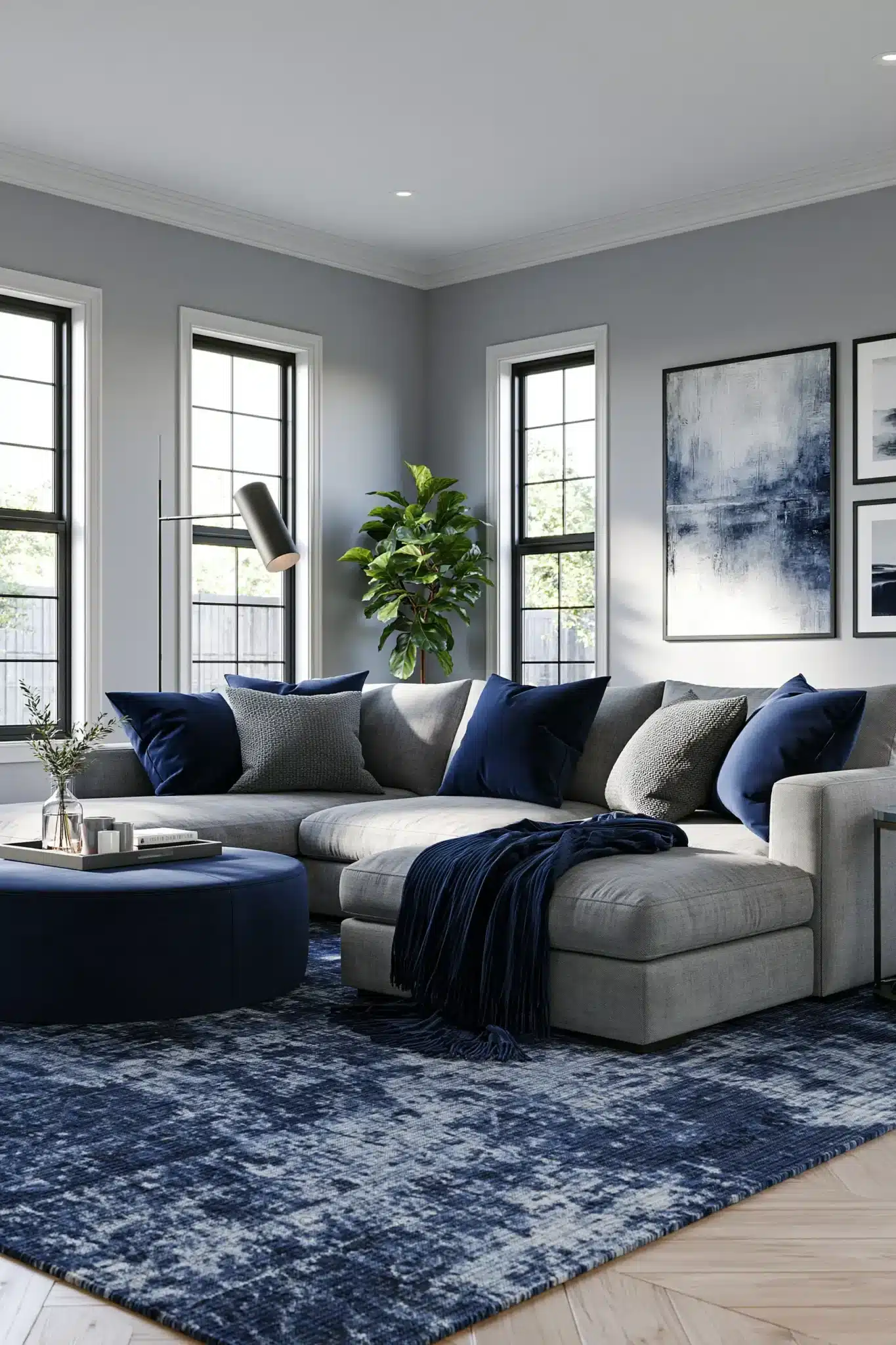 29 Navy Blue and Grey Living Room Ideas That Feel Grounded 28