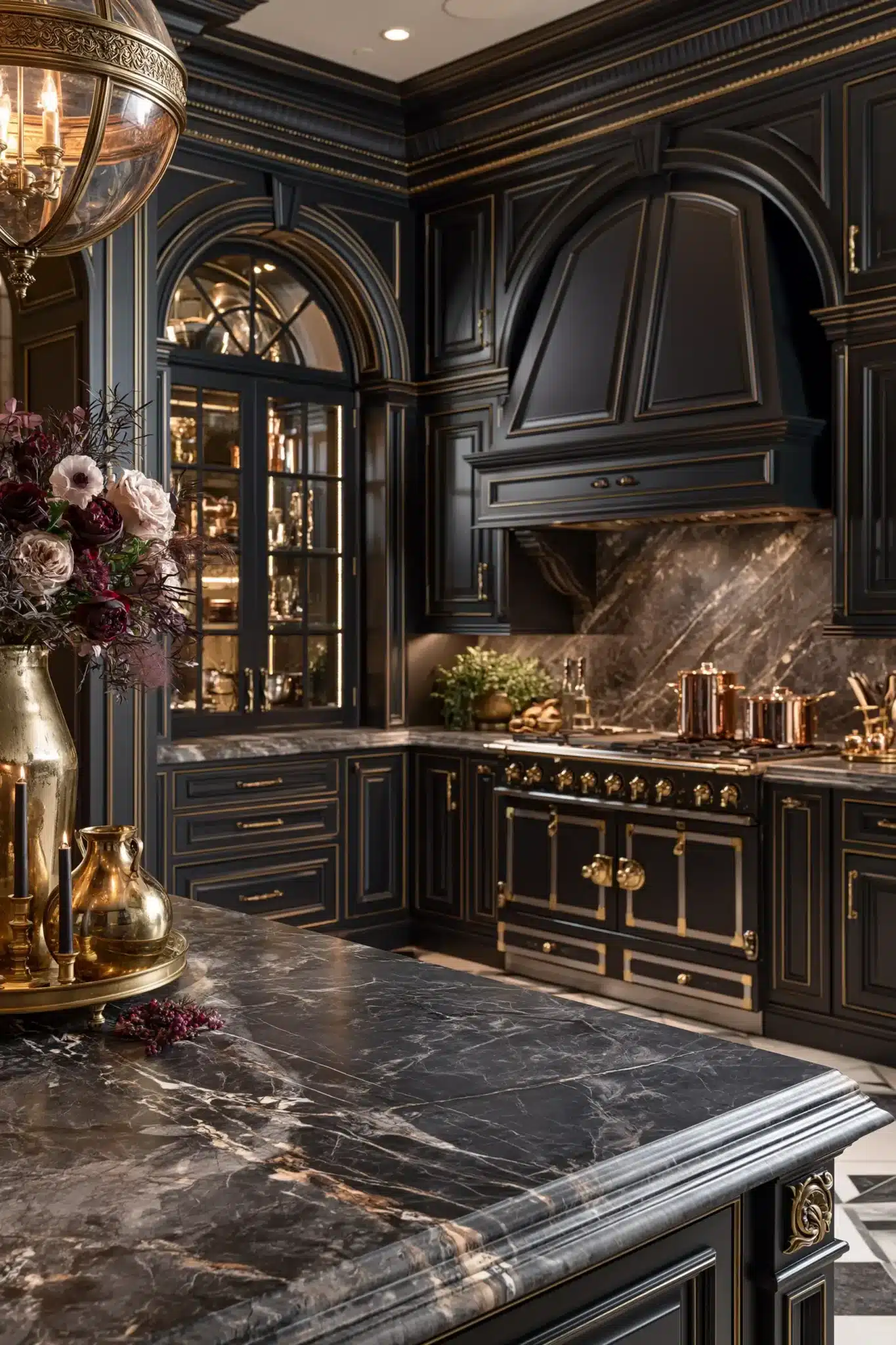 29 Gothic Kitchen Ideas with Stone, Brass, and Black 28
