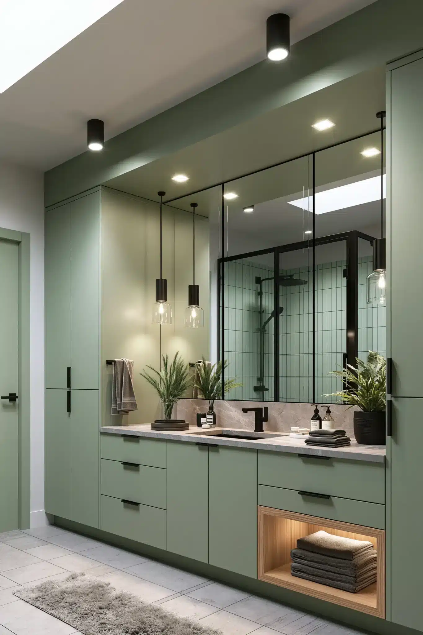 29 Sage Green and Black Bathroom Ideas That Stay Sharp 28