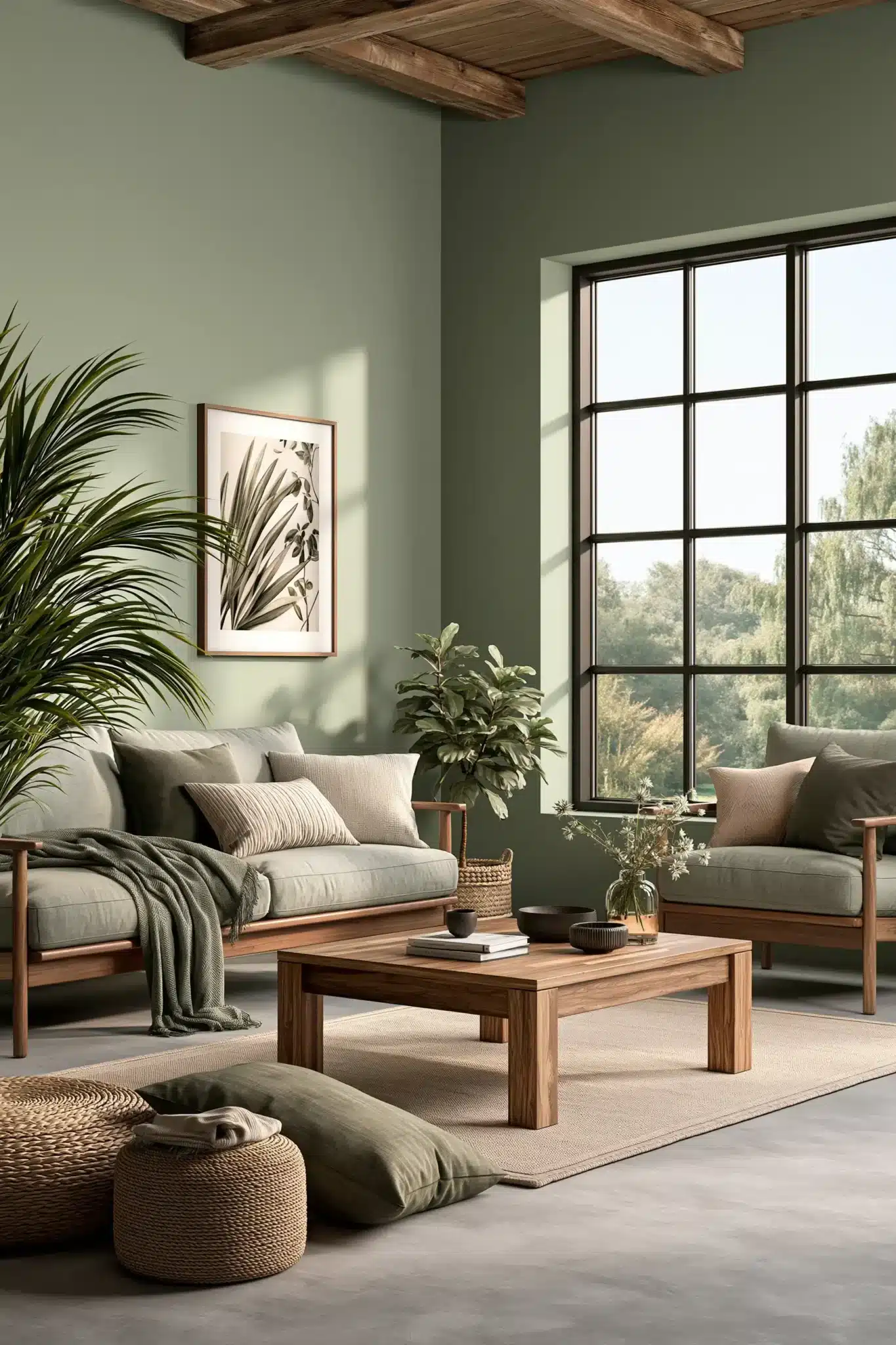 29 Sage Green and Brown Living Room Ideas with Honest Wood 29