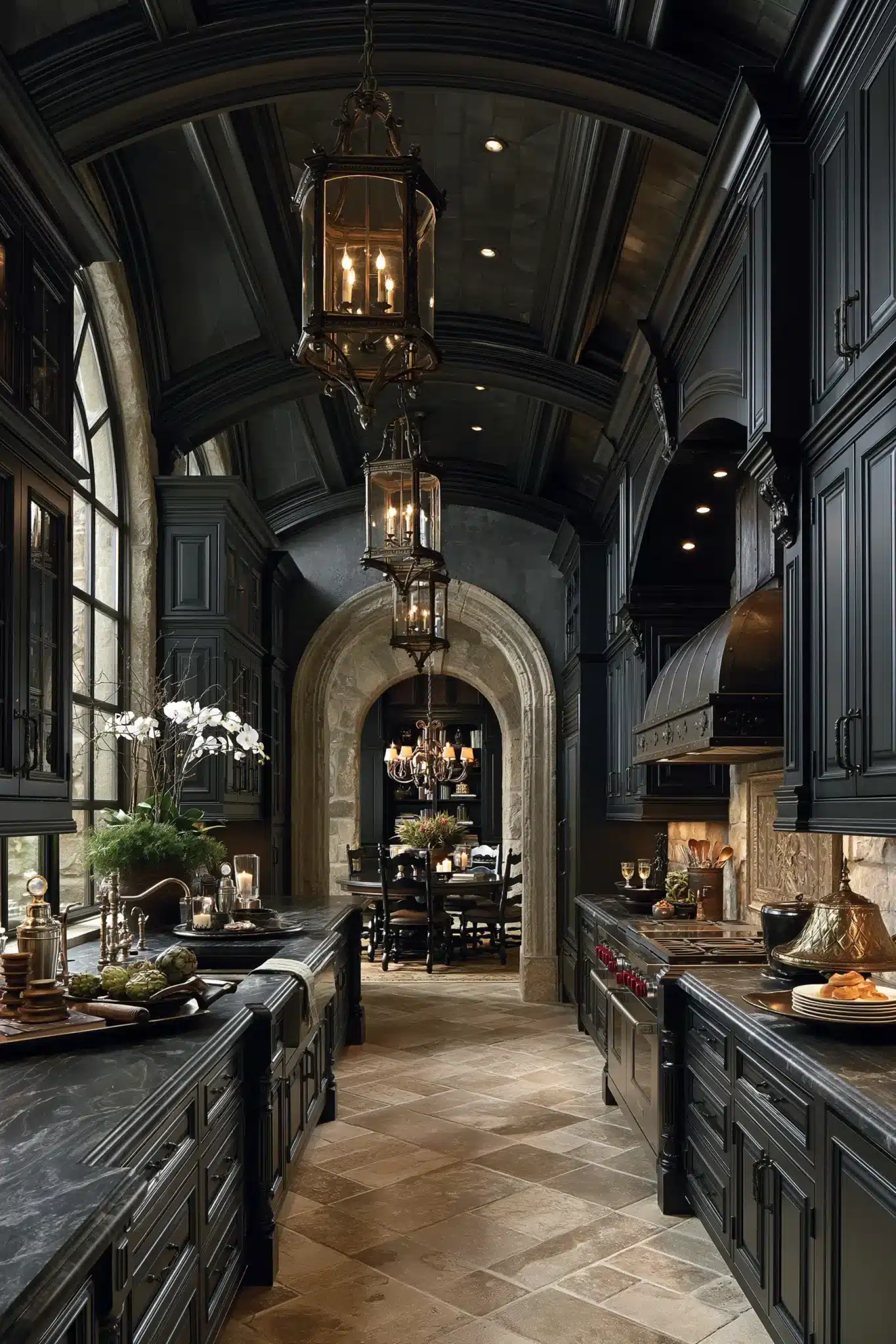 29 Gothic Kitchen Ideas with Stone, Brass, and Black 29