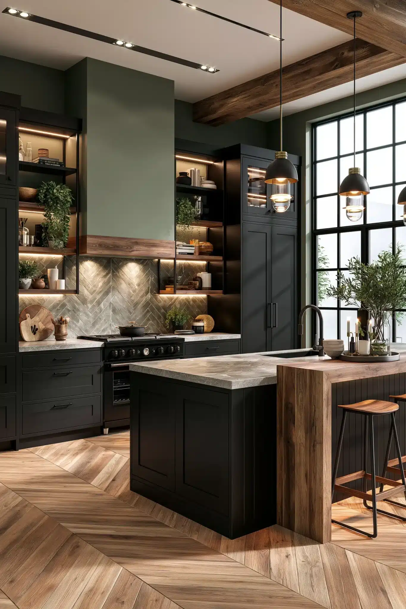 29 Sage Green and Black Kitchen Ideas with Brass Pulls 29