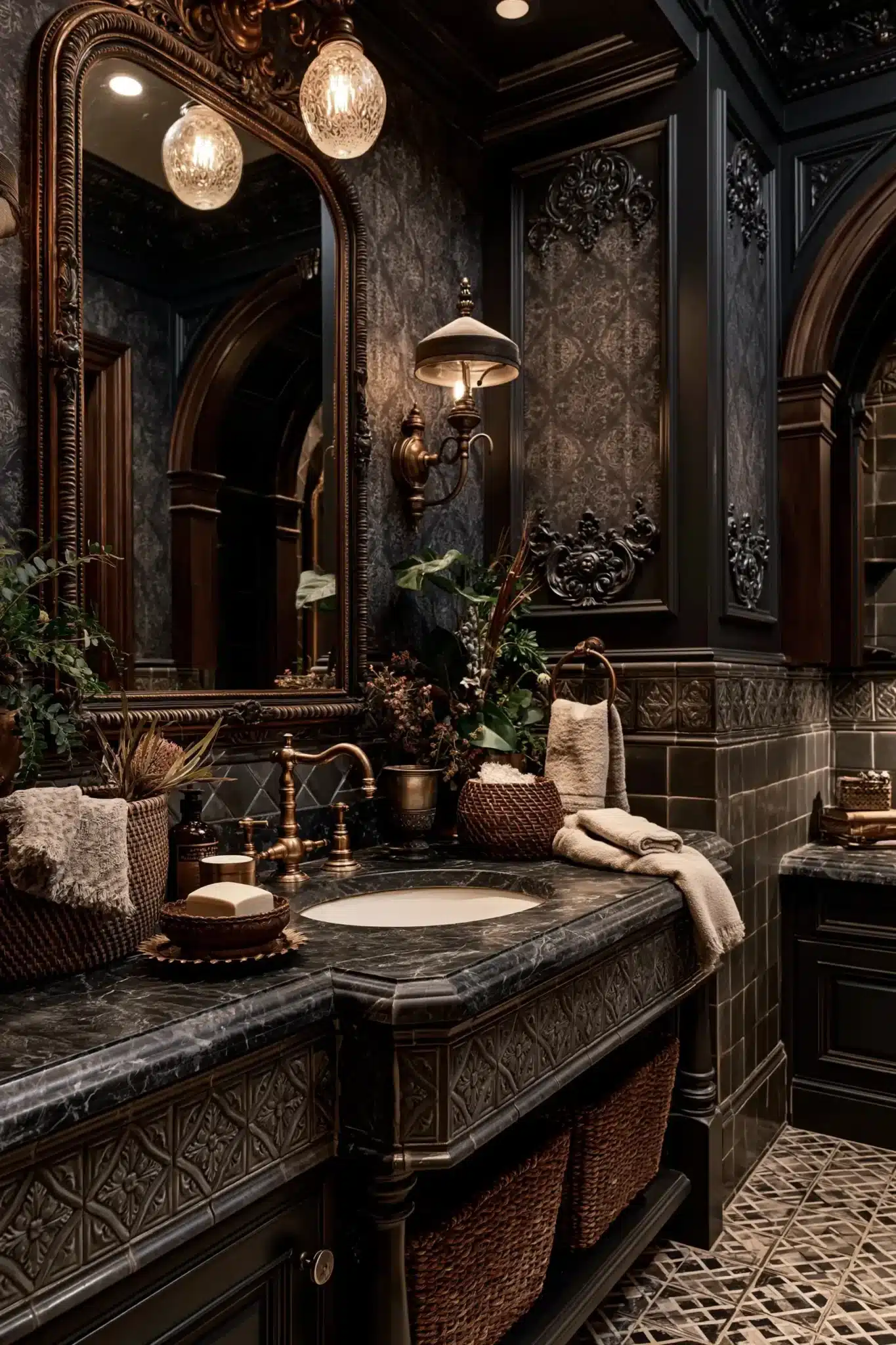 29 Gothic Bathroom Ideas That Feel Moody Without Going Cold 3