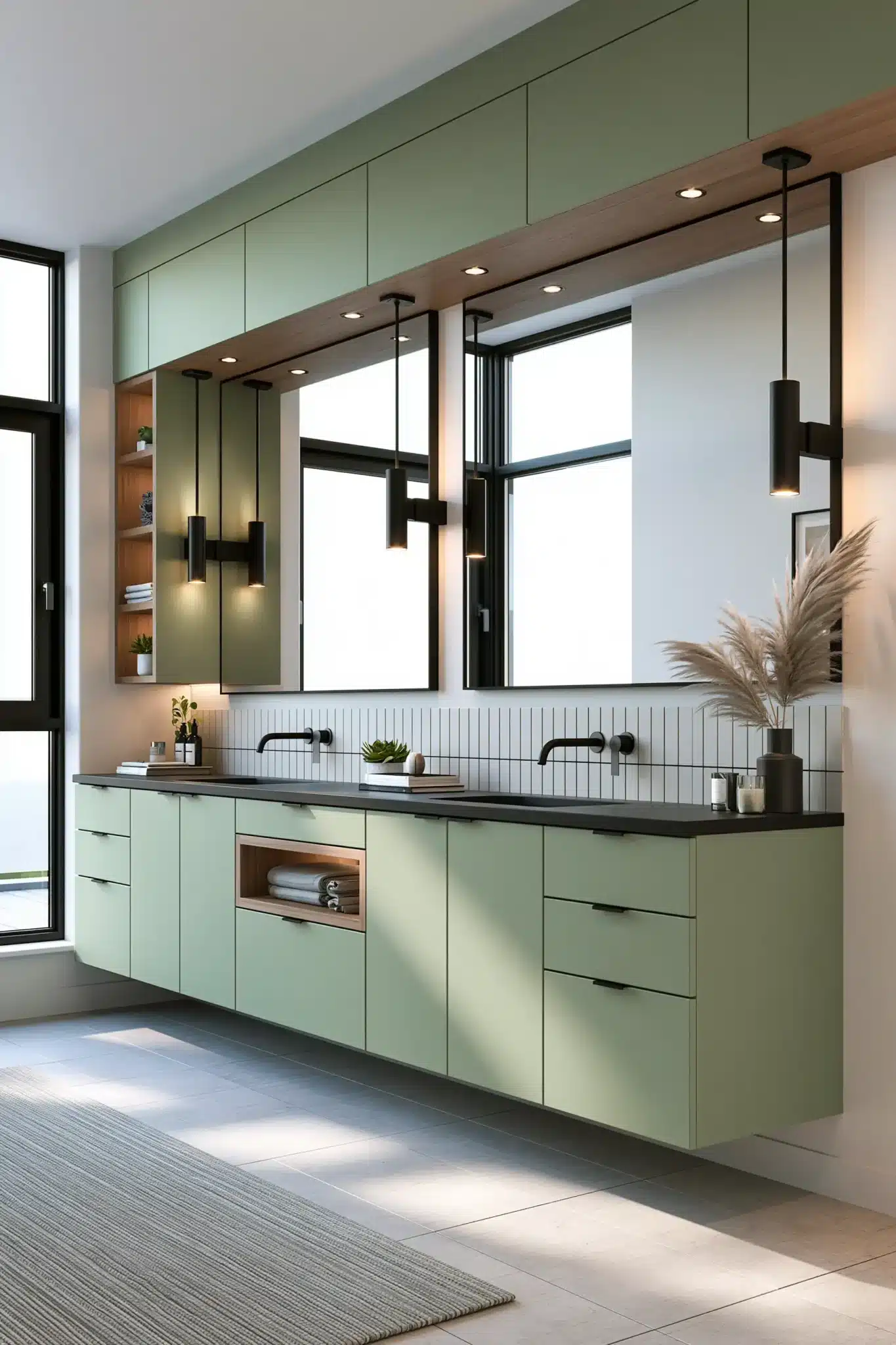 29 Sage Green and Black Bathroom Ideas That Stay Sharp 3