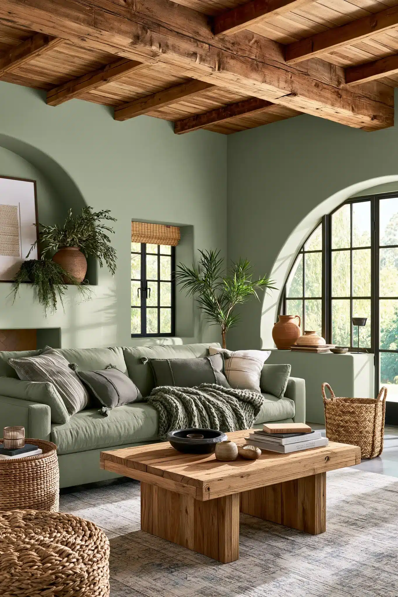 29 Sage Green and Brown Living Room Ideas with Honest Wood 3