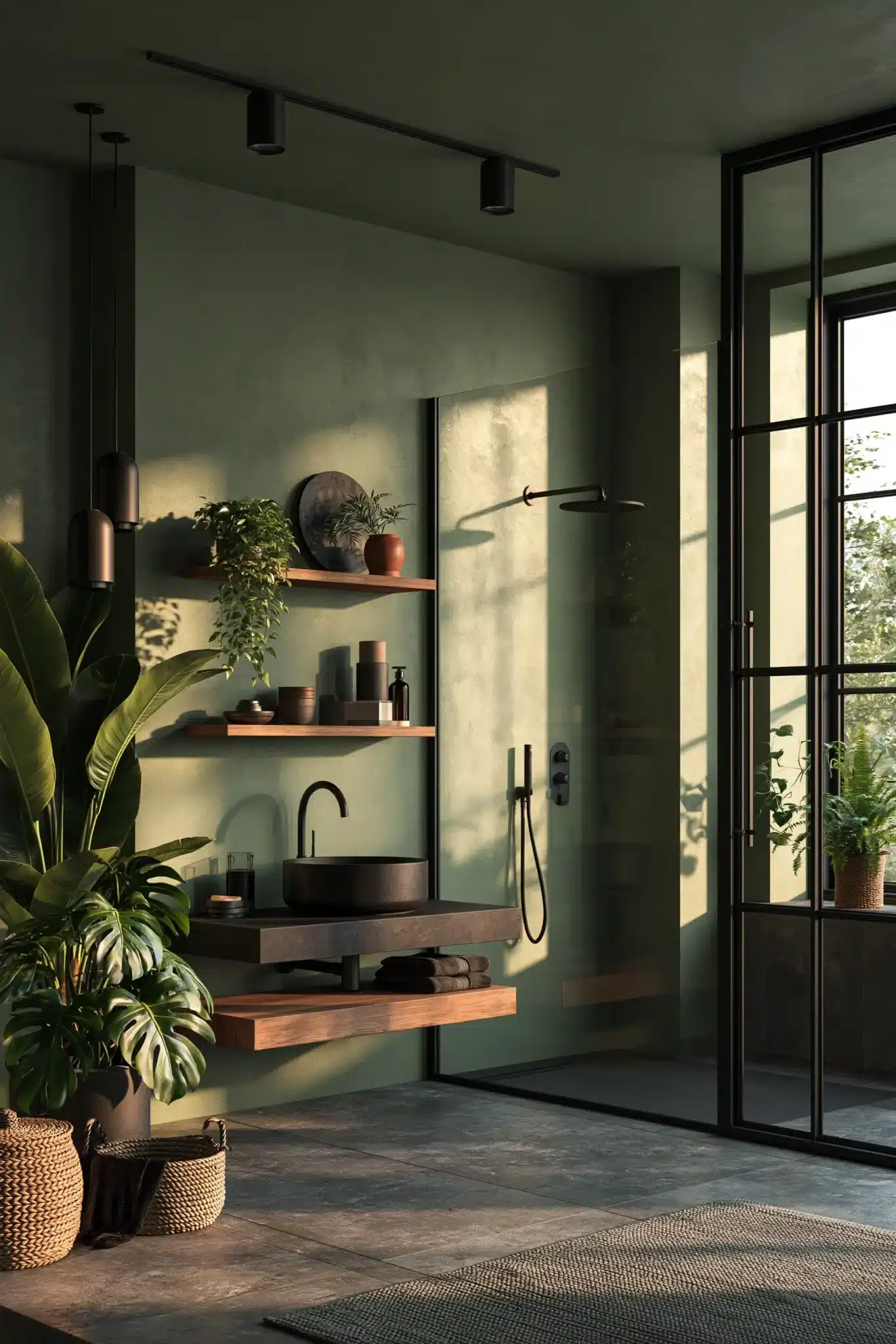 29 Sage Green and Black Bathroom Ideas That Stay Sharp 4
