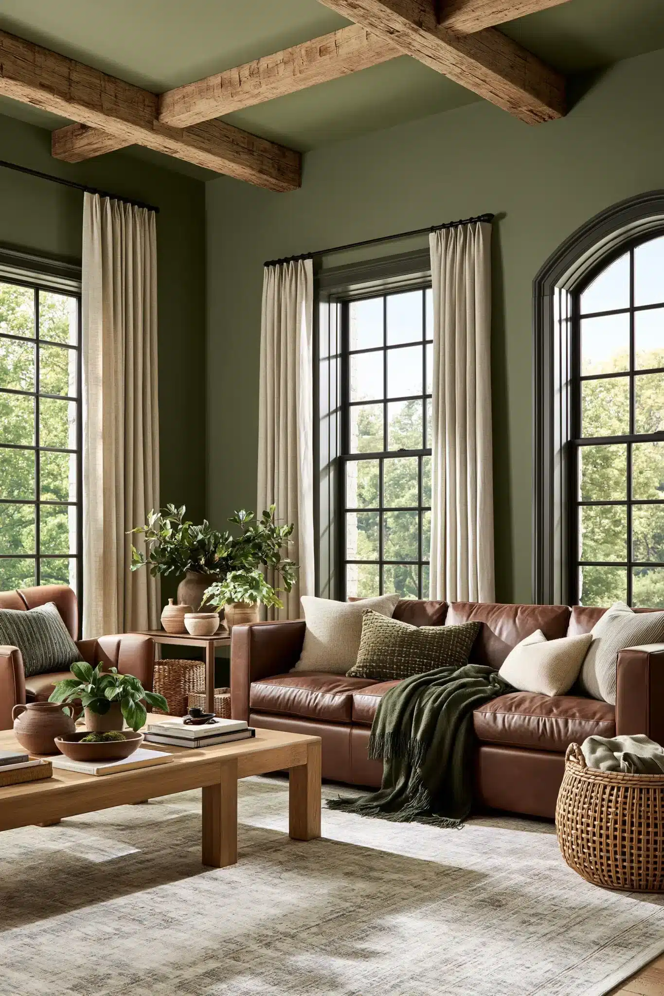 29 Sage Green and Brown Living Room Ideas with Honest Wood 4