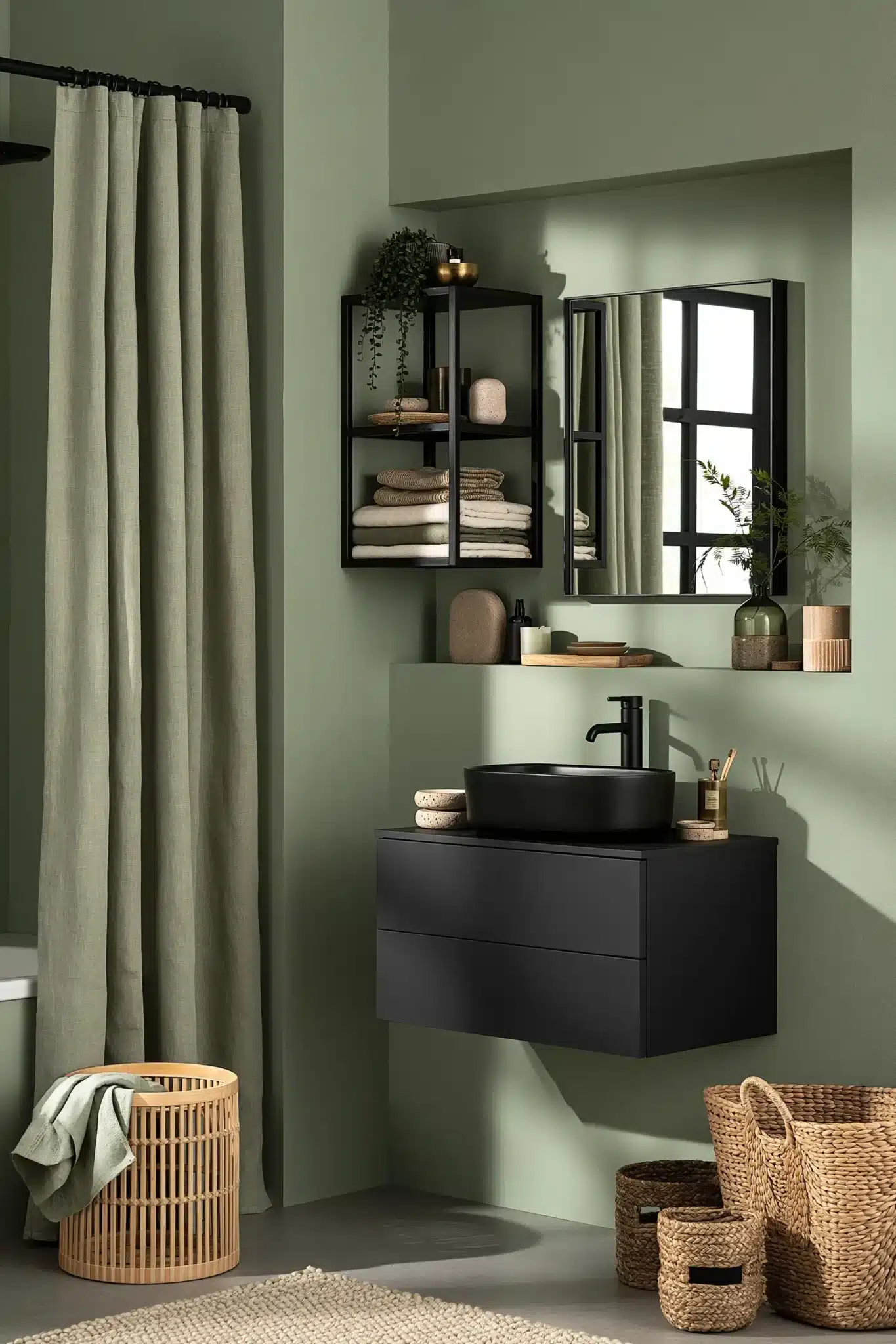 29 Sage Green and Black Bathroom Ideas That Stay Sharp 5