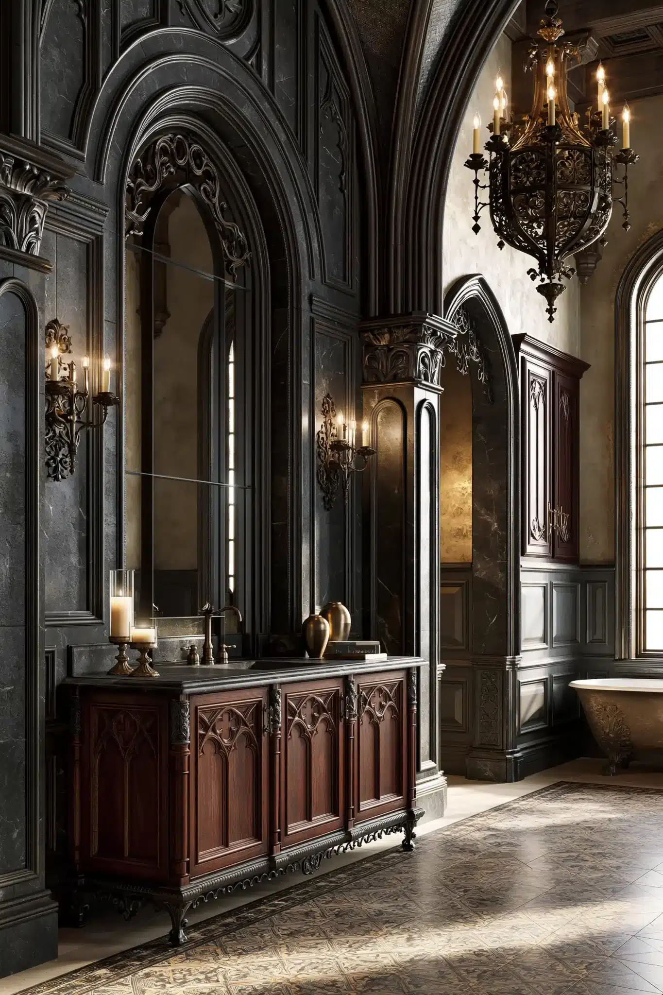 29 Gothic Bathroom Ideas That Feel Moody Without Going Cold 6