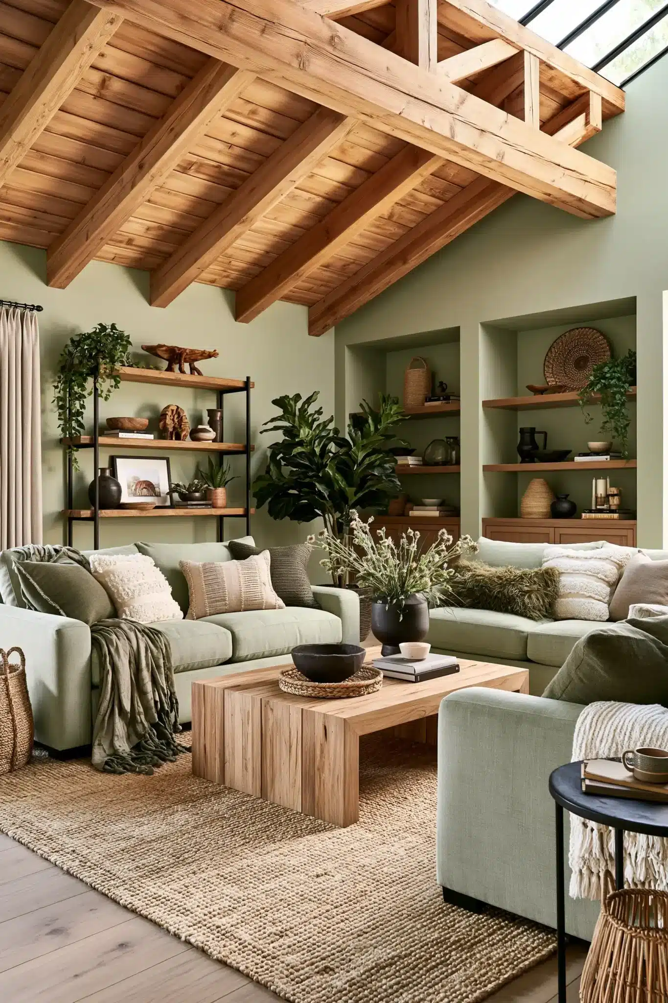 29 Sage Green and Brown Living Room Ideas with Honest Wood 6