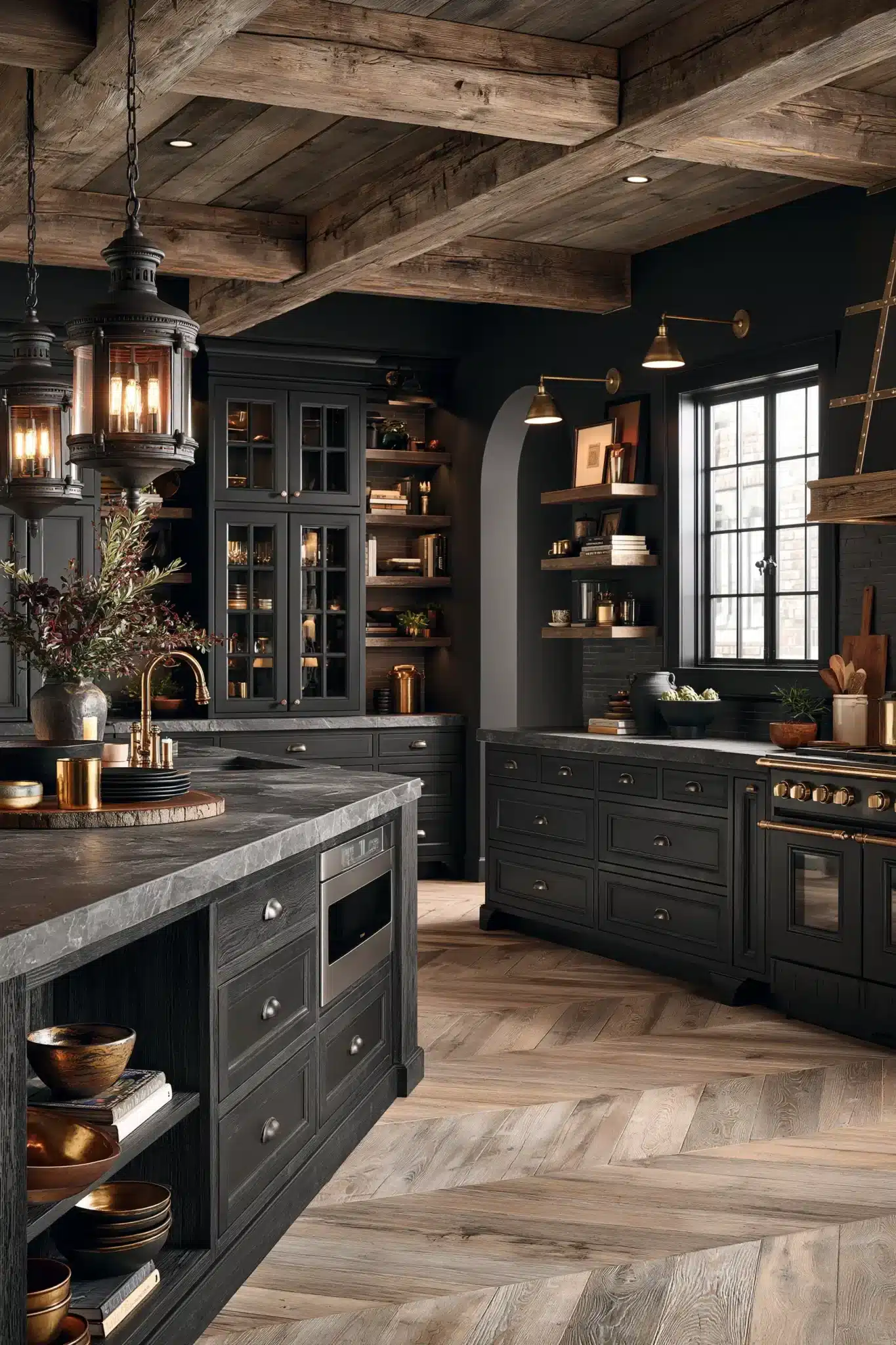 29 Gothic Kitchen Ideas with Stone, Brass, and Black 6