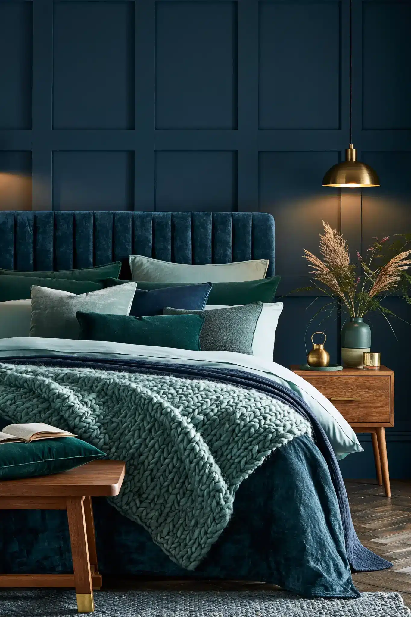 29 Navy Blue and Green Bedroom Ideas with Real Plants 7