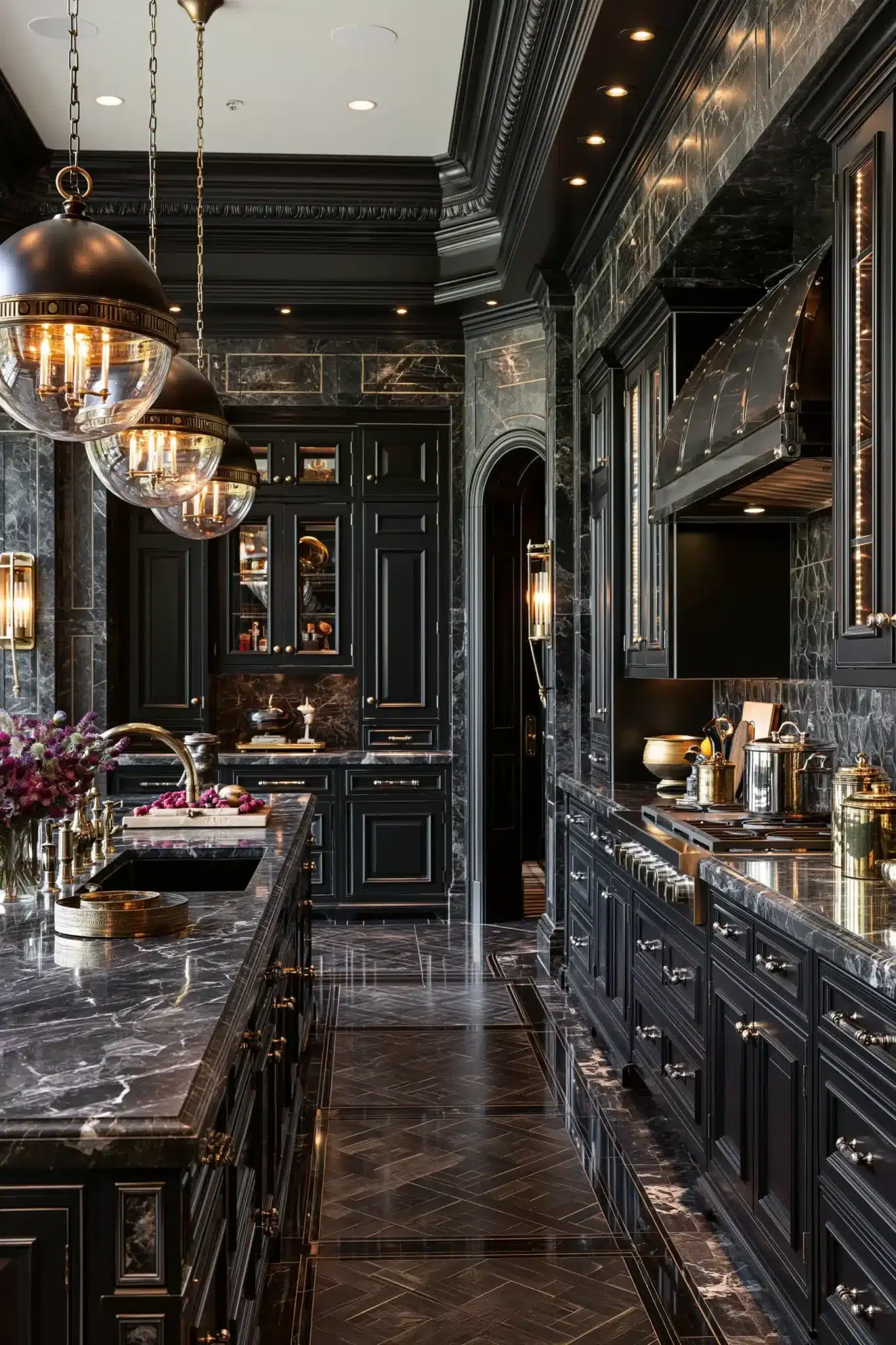 29 Gothic Kitchen Ideas with Stone, Brass, and Black 8