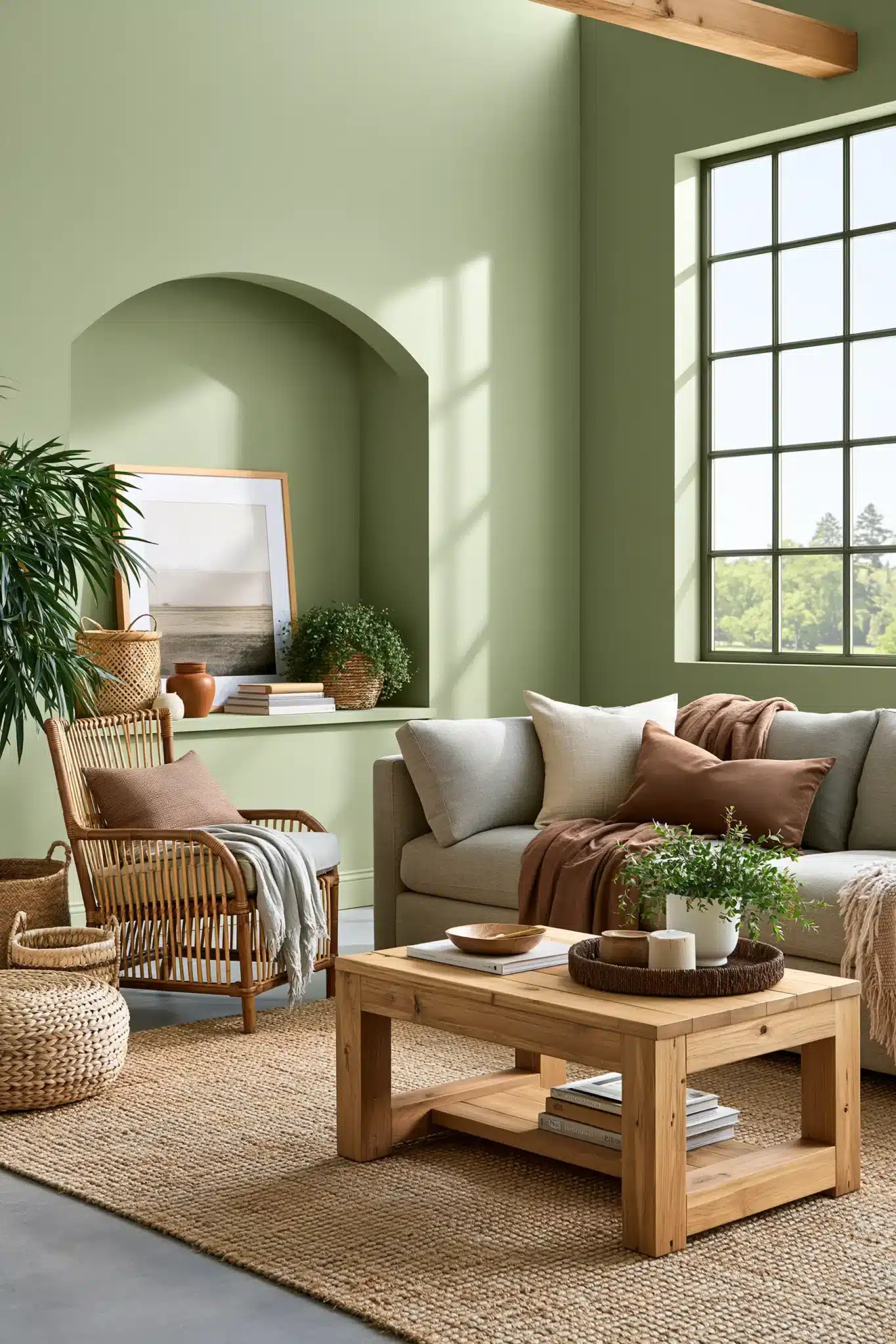 29 Sage Green and Brown Living Room Ideas with Honest Wood 8