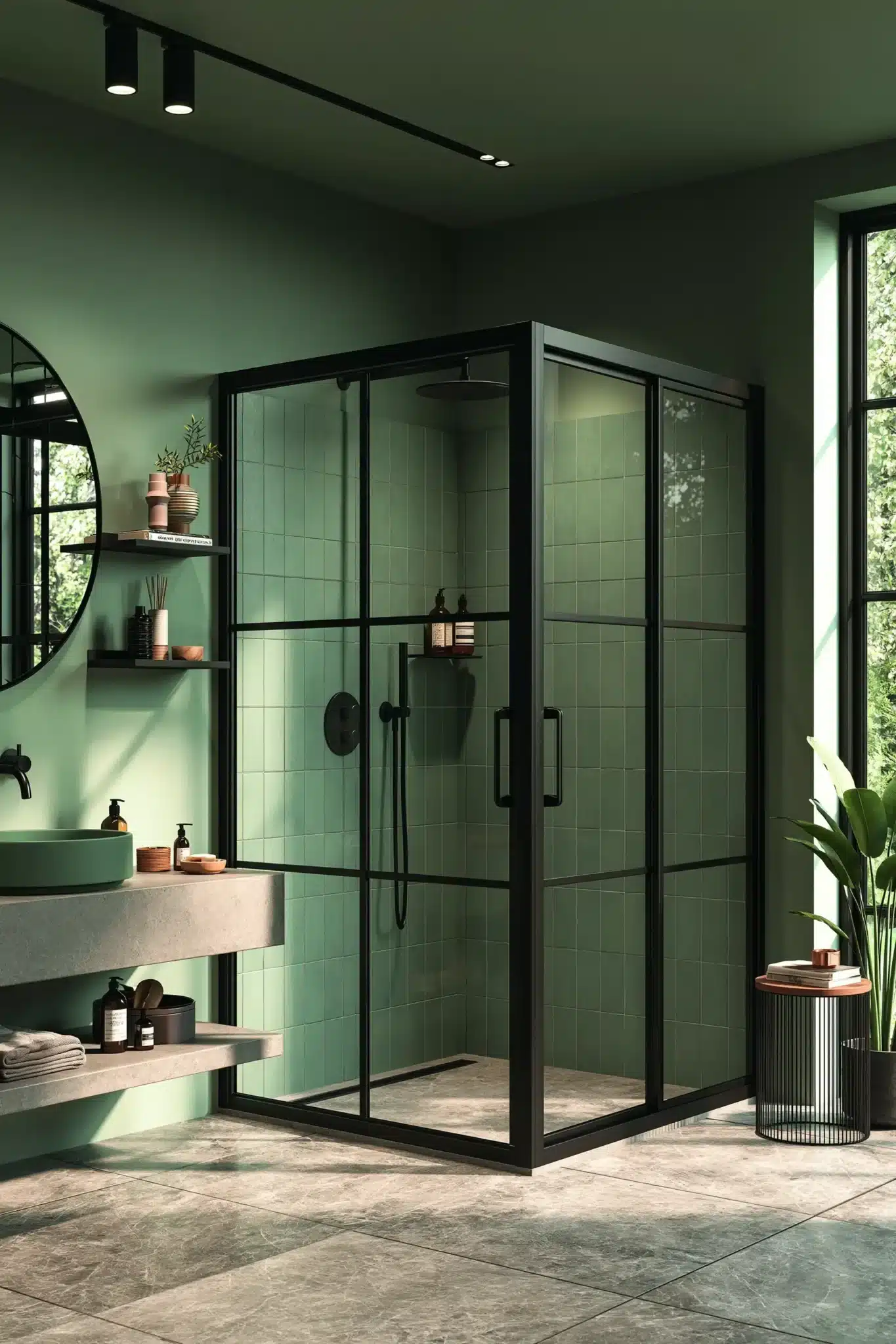 29 Sage Green and Black Bathroom Ideas That Stay Sharp 9
