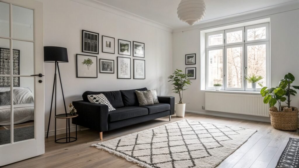 black and white living room decor