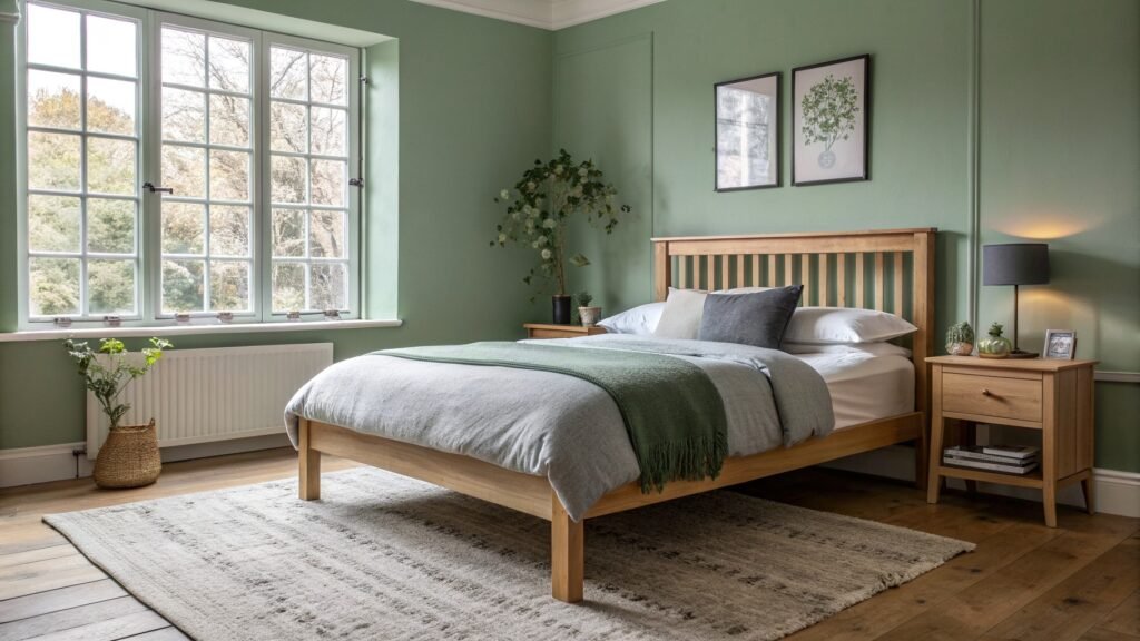 sage green and grey bedroom