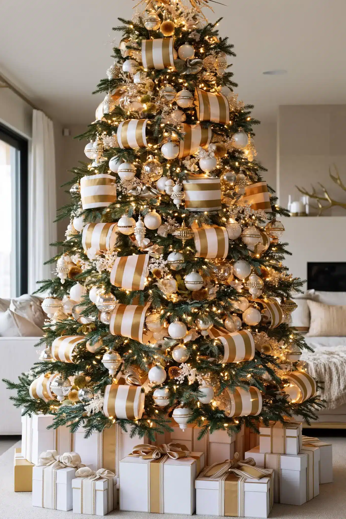 29 White and Gold Christmas Decor Ideas for a Room That Stays Quiet 10 white and gold christmas decor