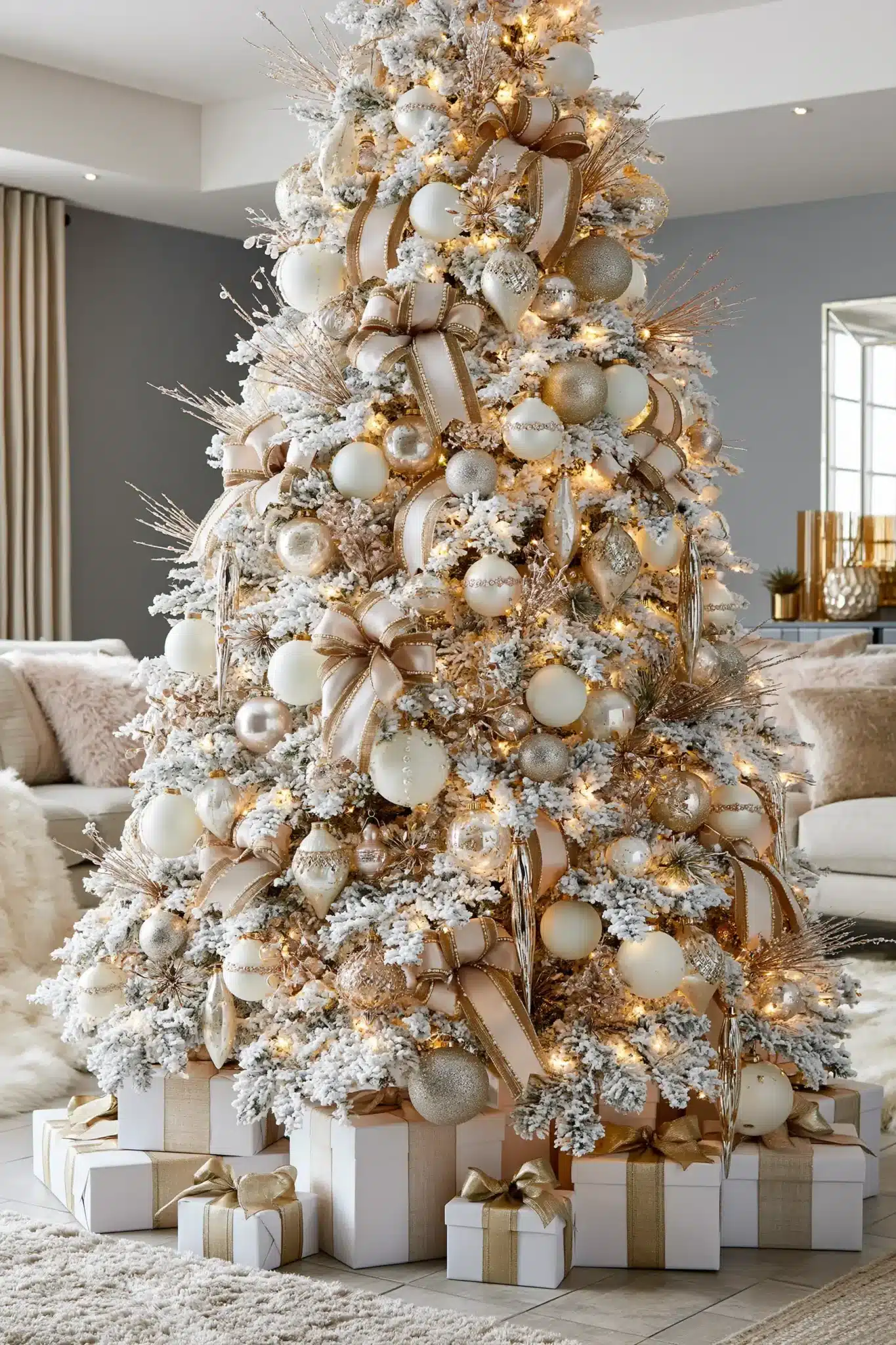 white and gold christmas decor