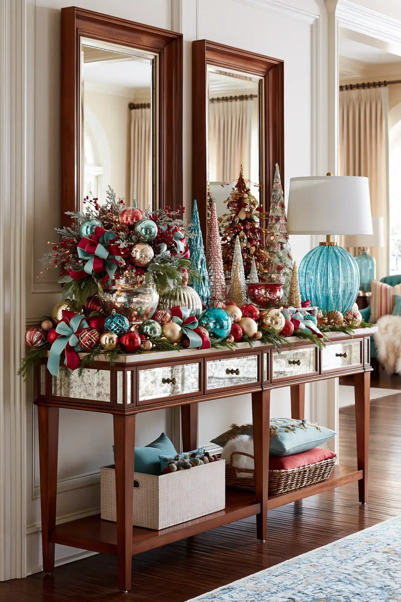 29 Christmas Entryway Table Decor Ideas for a First Impression That Is Warm 26 christmas entryway table decor