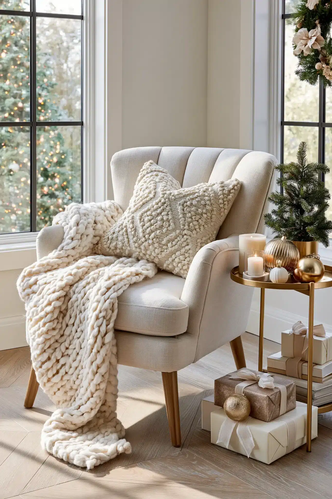 29 White and Gold Christmas Decor Ideas for a Room That Stays Quiet 27 white and gold christmas decor