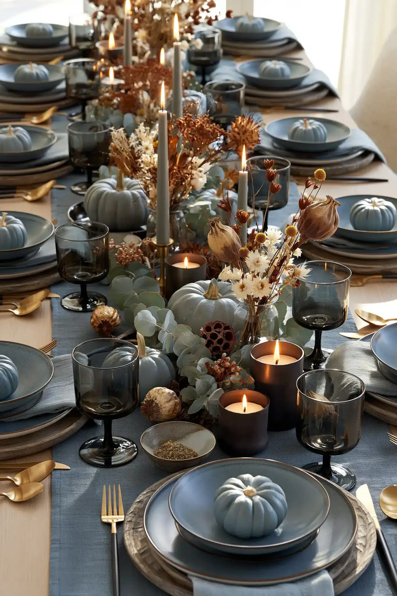 29 Blue Thanksgiving Table Decor Ideas Beyond the Usual Orange 16 blue thanksgiving table decor