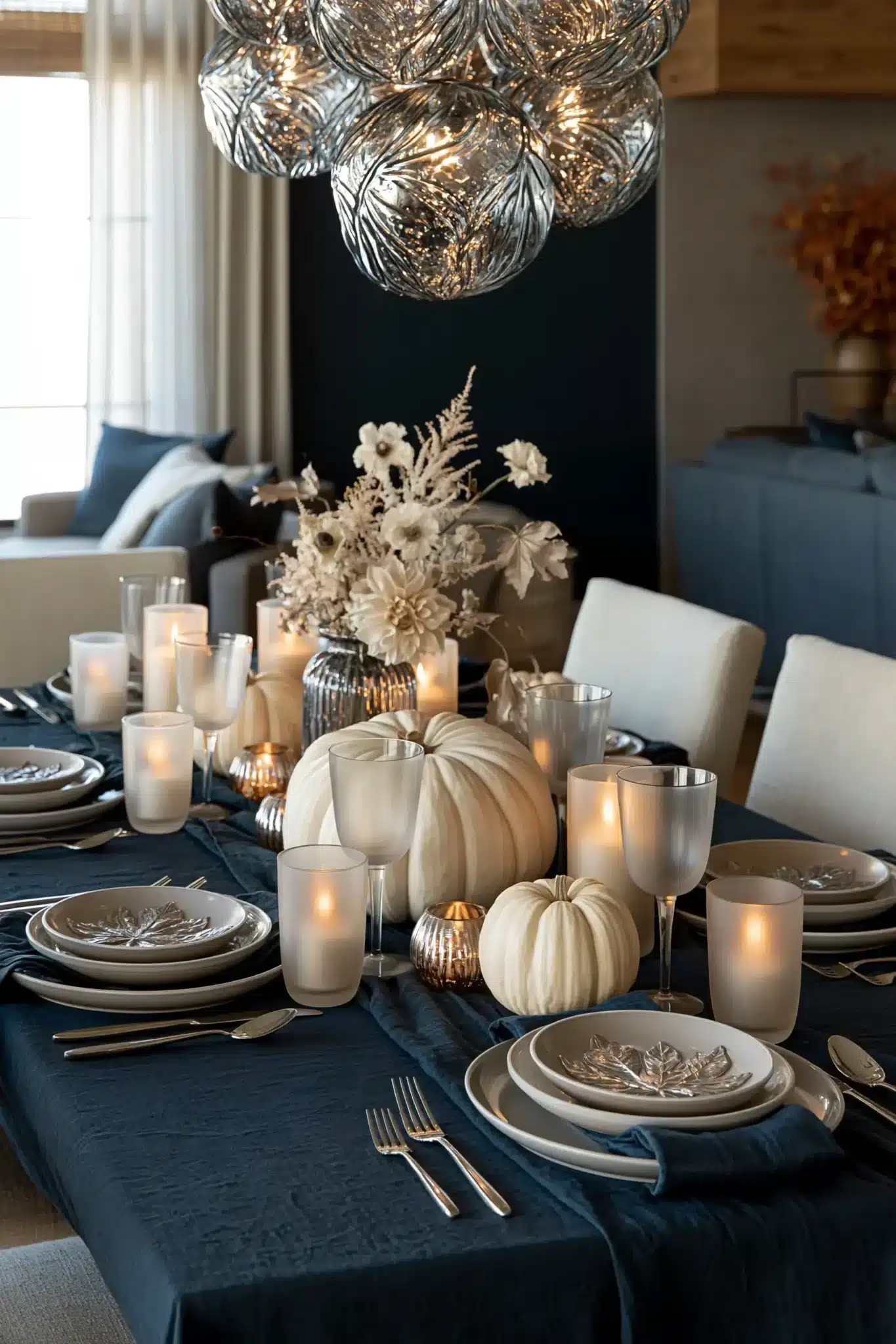 29 Blue Thanksgiving Table Decor Ideas Beyond the Usual Orange 28 blue thanksgiving table decor